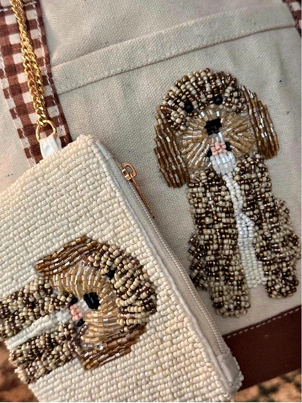 Viral Beaded Canvas Tote Bag W- Pouch - Picture 2 of 6
